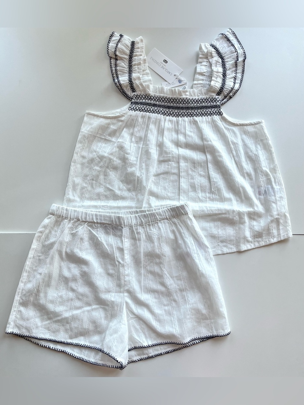 Caroline Constas Embroidered 100% Cotton Pajamas PJs Sleepwear Set Top Shorts S